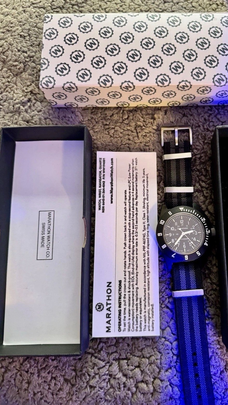 Marathon Navigator Quartz 41mm Black Watch US GOVERNMENT Dial Green Lume Tubes