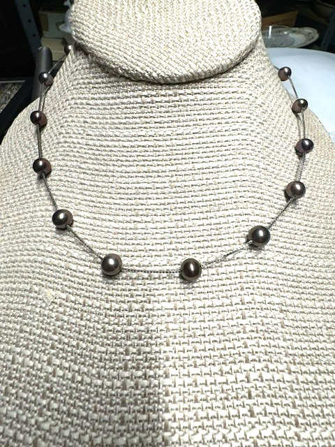 Italian 925 Sterling Silver South Seas (Tahitian) Black Pearls Necklace