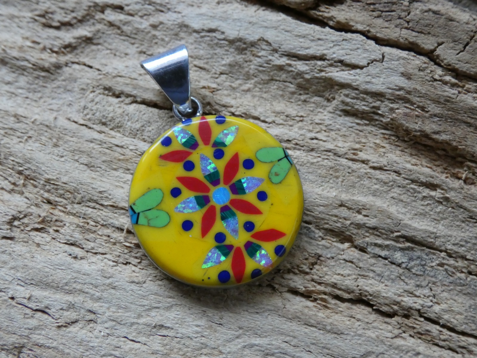 Flower Mosiac Micro Inlay Gemstone Sterling Silver Aluminum Alloy Pendant AT10