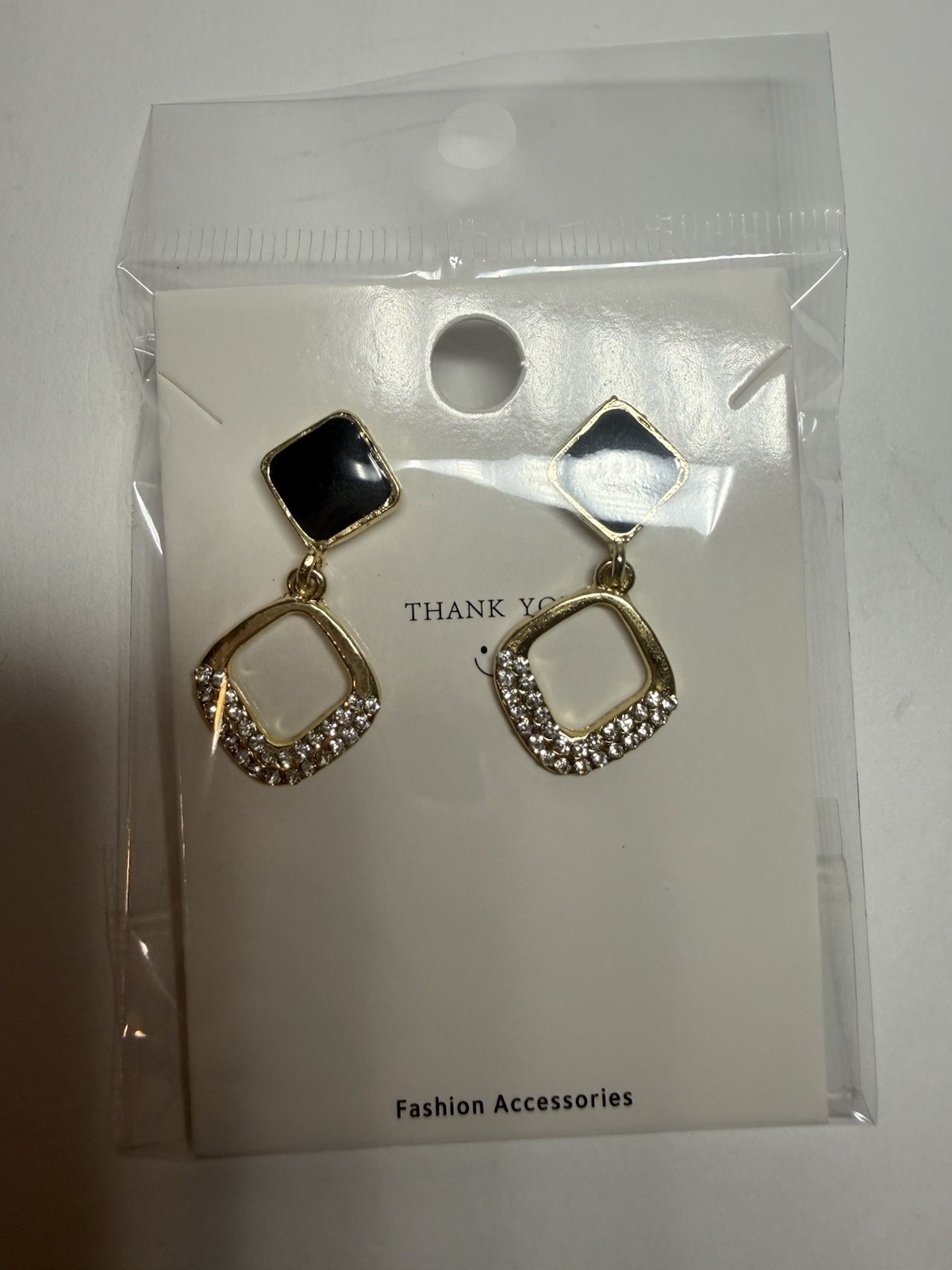 Geometric Black enamel and rhinestone earrings