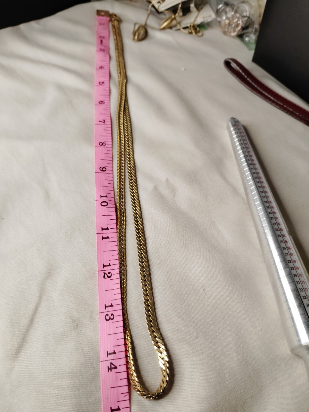 Gold Tone Herringbone Chain Necklace Metal Link Style 25-30″