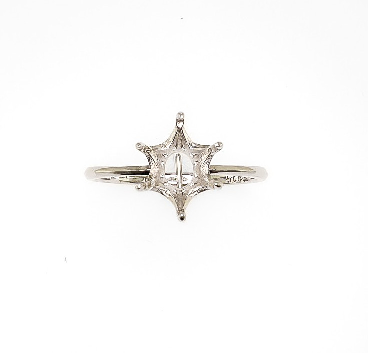 Oval Six Prong Ring Setting Sterling Silver with Rhodium Finish