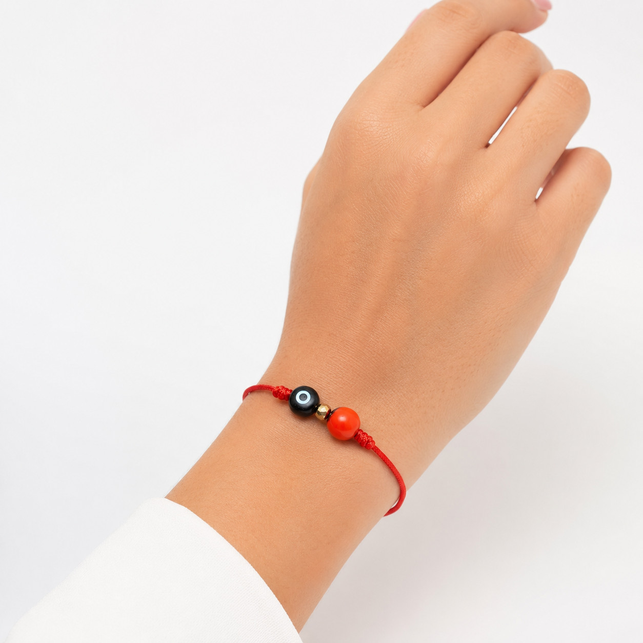 Red String Bracelet with Turkish Evil Eye & Peony Seed Charm – Adjustable Protec