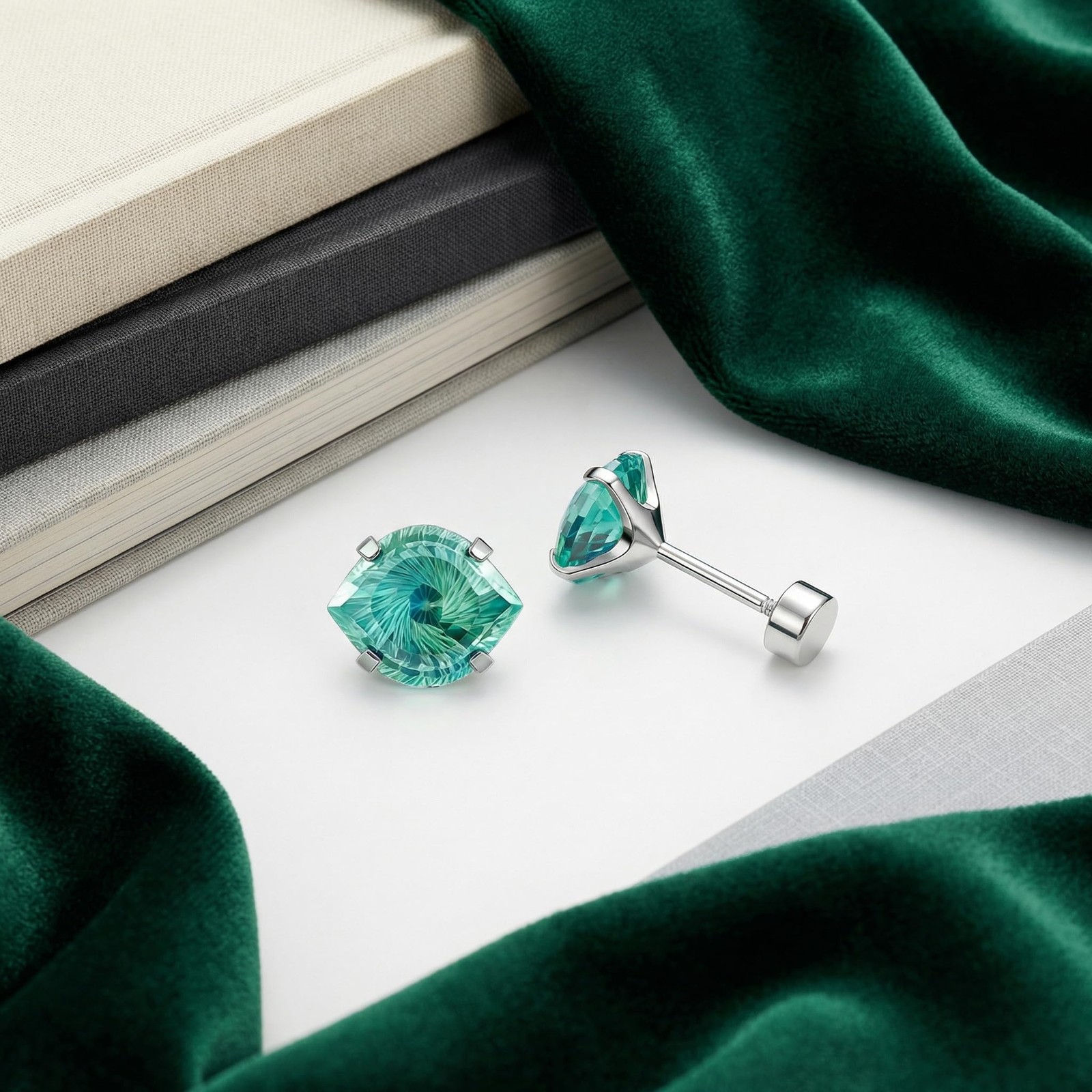 Titanium Evil Eye Flat Back Earrings, Emerald 20G (0.8mm), Green