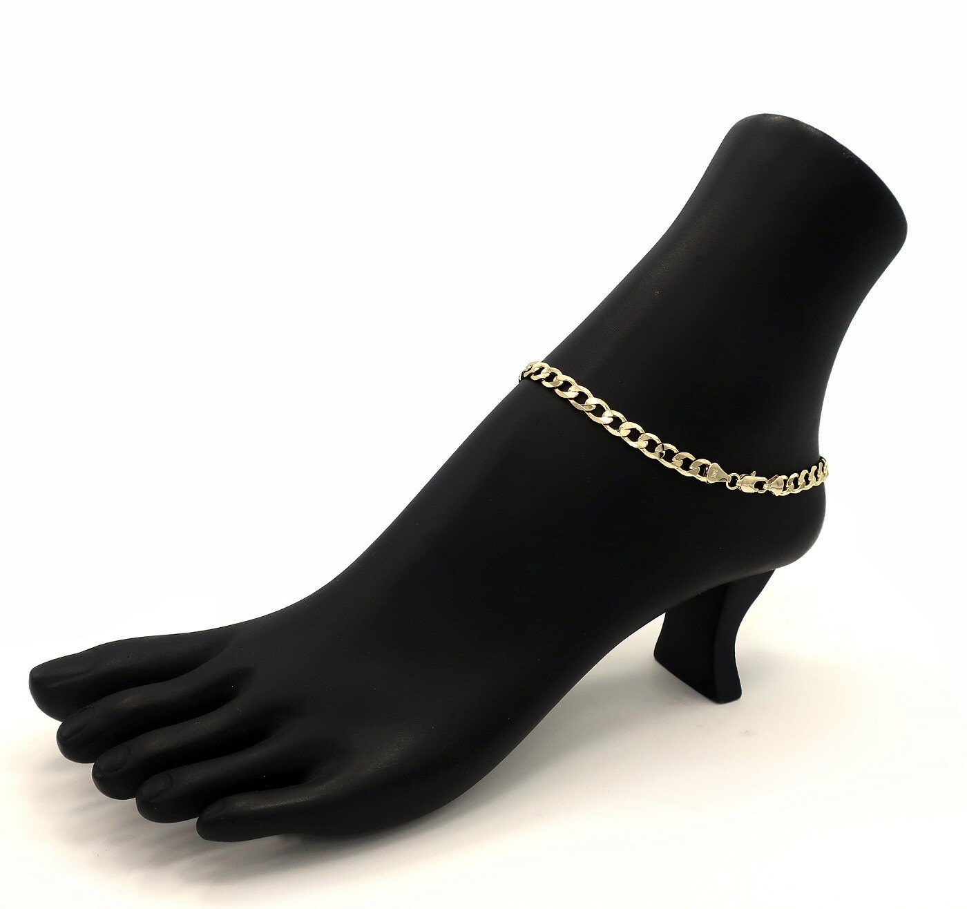 6mm ITALIAN FLAT CUBAN LINK CHAIN ANKLET 10″ ANKLE BRACELET 14K GOLD PLATED