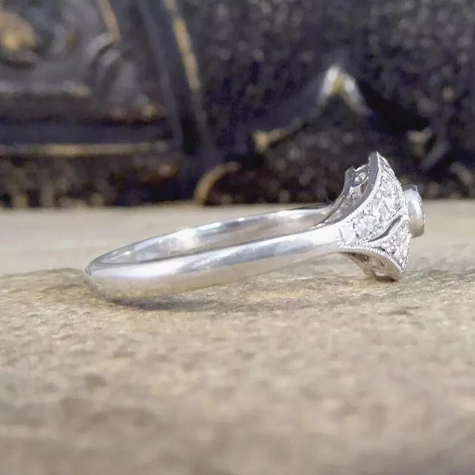Art Deco Style Round Cut VVS1 Lab Created Diamond 925 Silver Engagement Ring