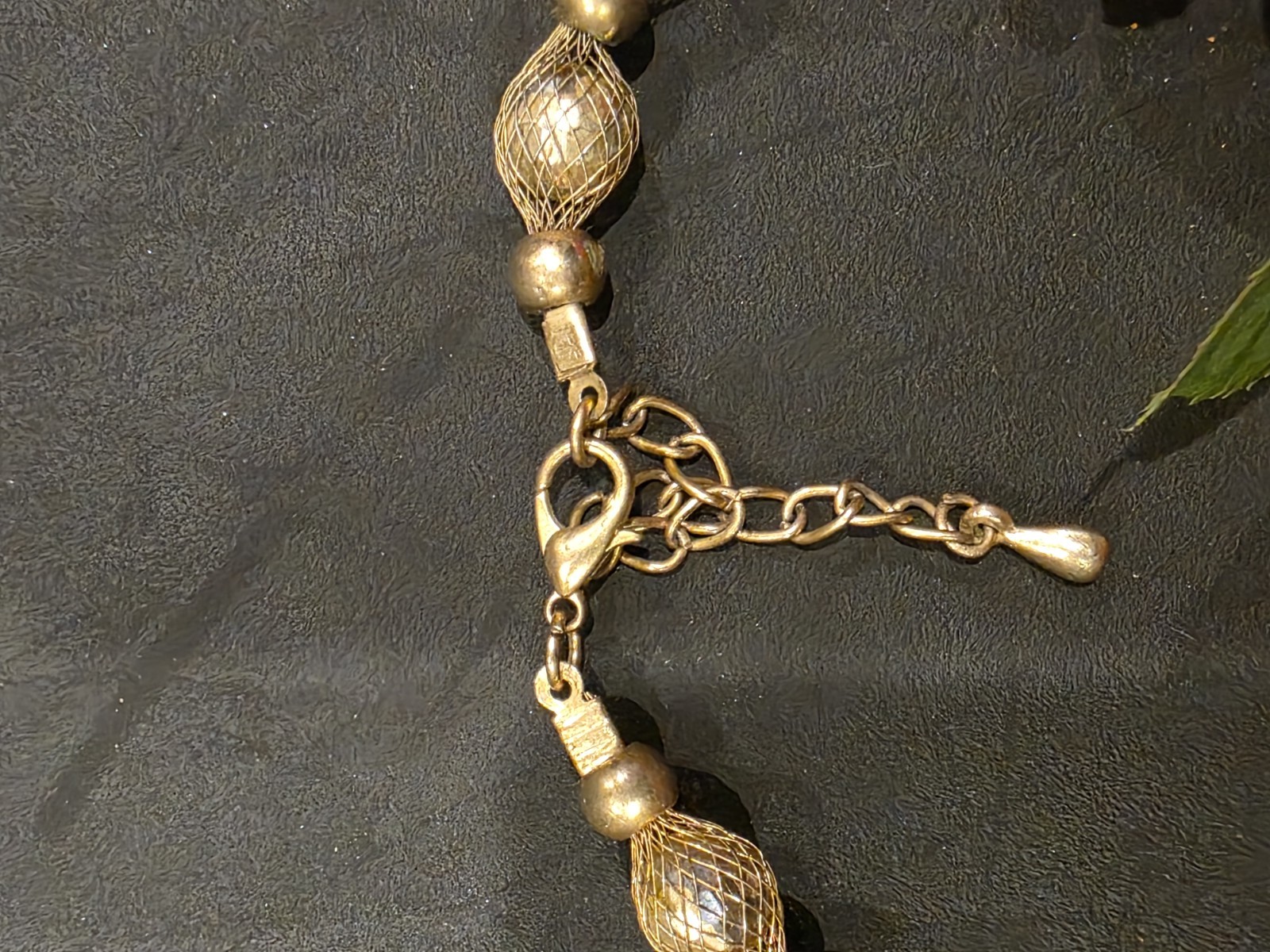 Gold Tone Beaded Cable Chain Necklace w/ Lobster Clasp, Adjustable Extender