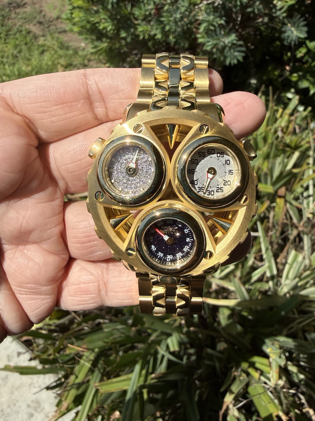 INVICTA 45957 CEREBRUS GOLD TONE, DIAMOND, METEORITE QUARTZ WATCH