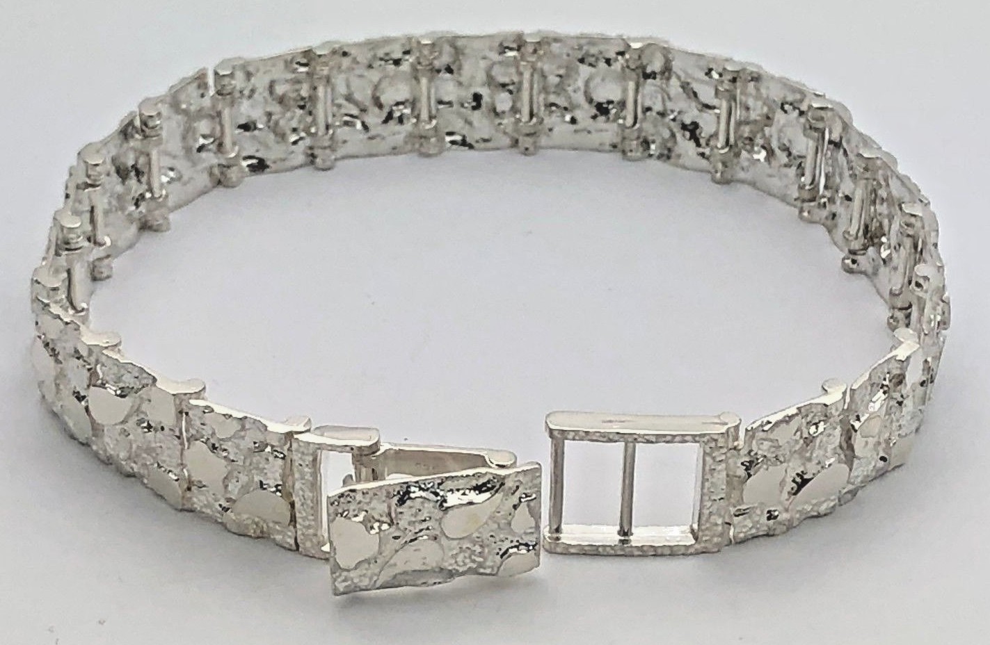 925 Sterling Silver Solid Nugget Bracelet Adjustable 8″ 12.5mm 28.5 grams