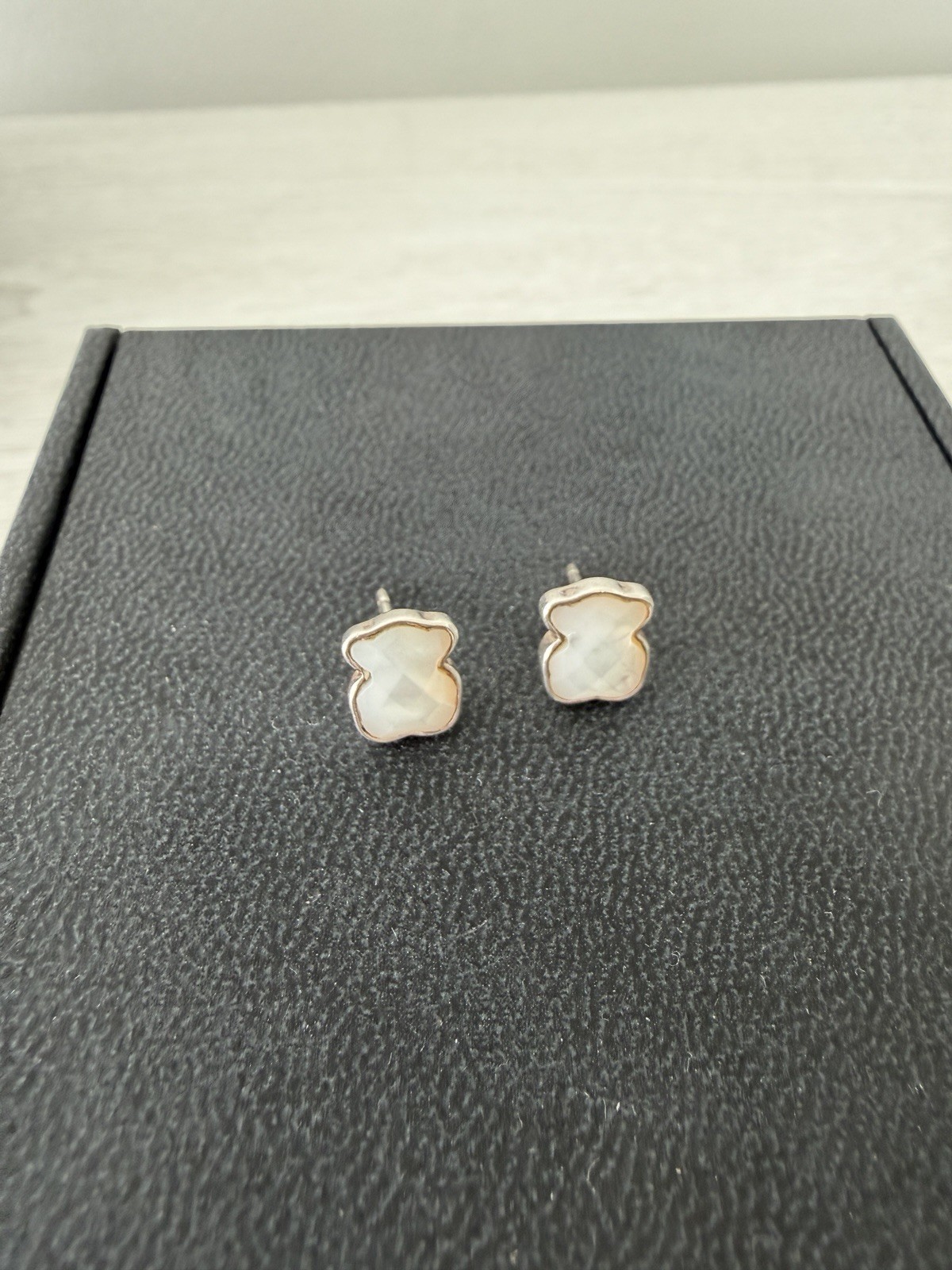 Tous Sterling Silver 925 Earrings Bear Motif Faceted Mother Of Pearl Signed