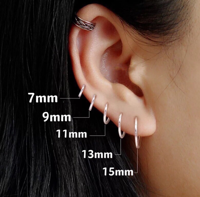 2Pcs SOLID STERLING SILVER PLAIN 1.2MM THICK ROUND ENDLESS HOOP 7-25MM Gift PE16