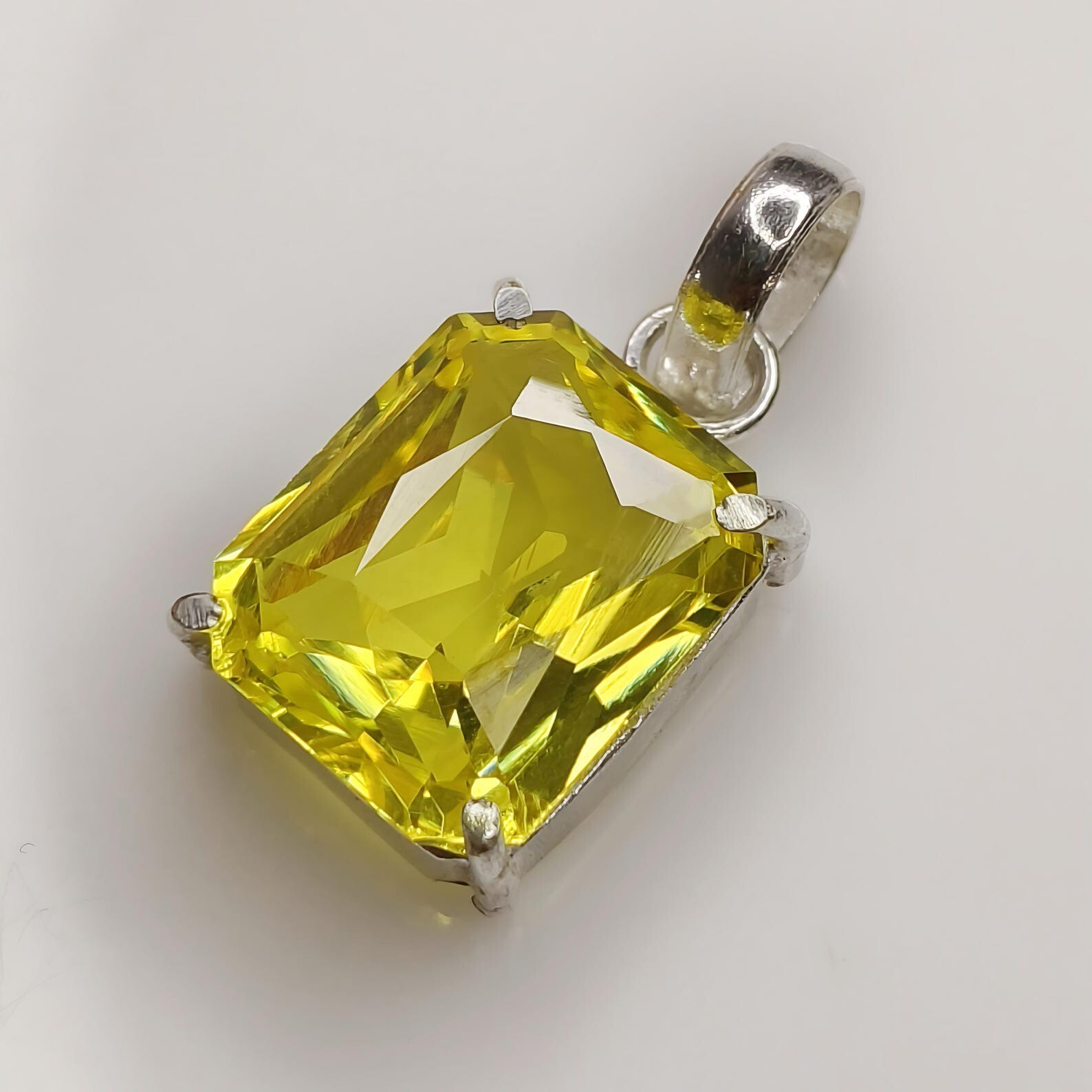 30 Ct Natural Yellow Sapphire Emerald Cut 925 Solid Silver Pendant Gemstone