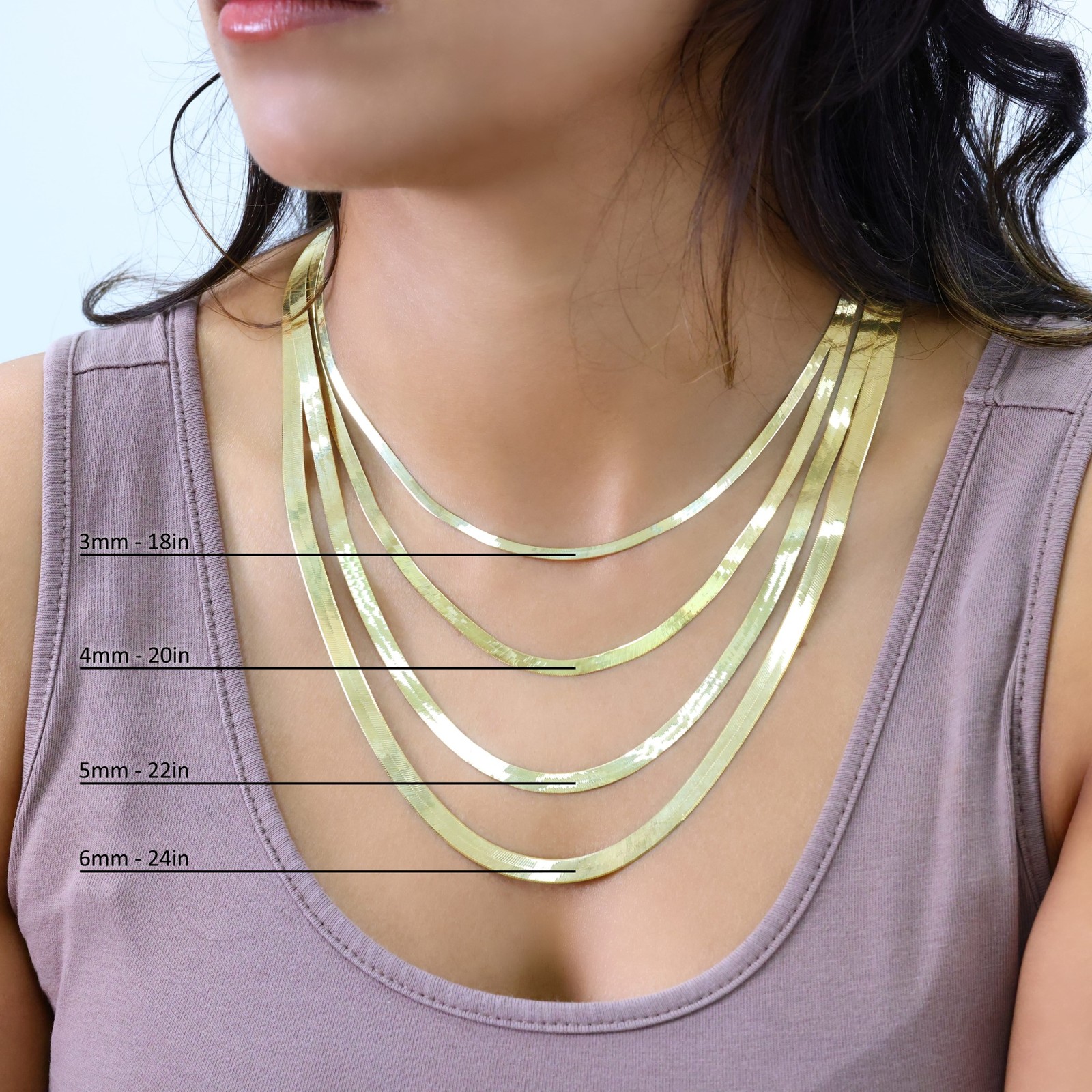 14K Yellow Gold Solid 3mm-9mm Flat Herringbone Chain Necklace Women Men 14″- 24″
