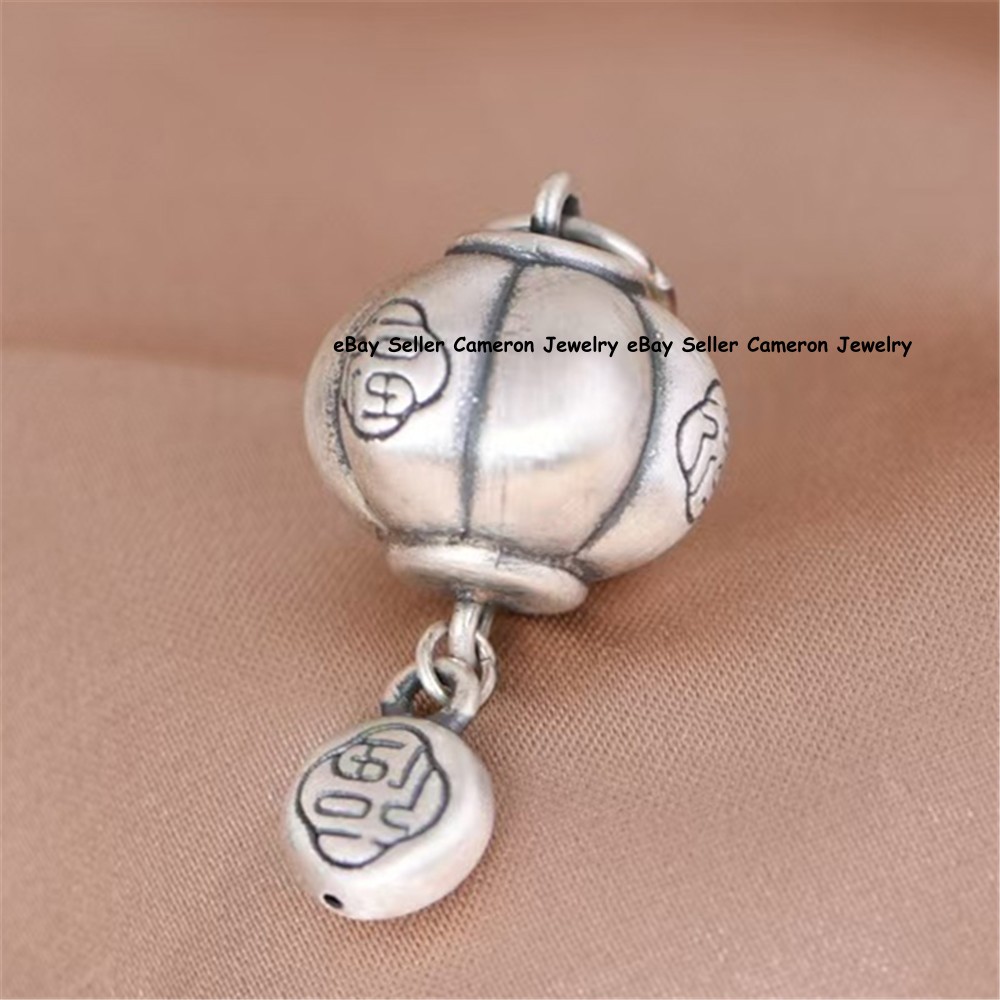 1pcs 999 Pure Silver Chinese Lantern Charm Pendant Fu Character Pendant 2-3g