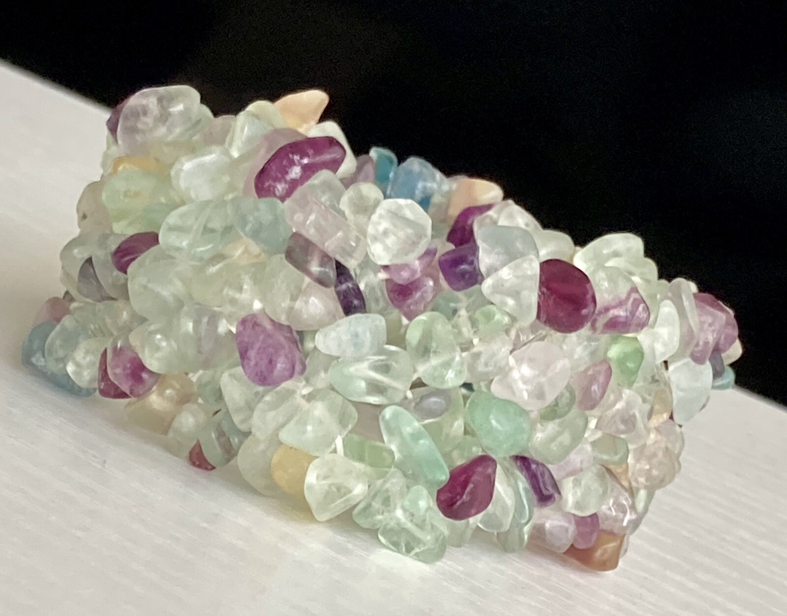 Vintage Amethyst, Quartz & Chrysoprase Wide Stretch Bracelet 6.5in Lovely 63.54g