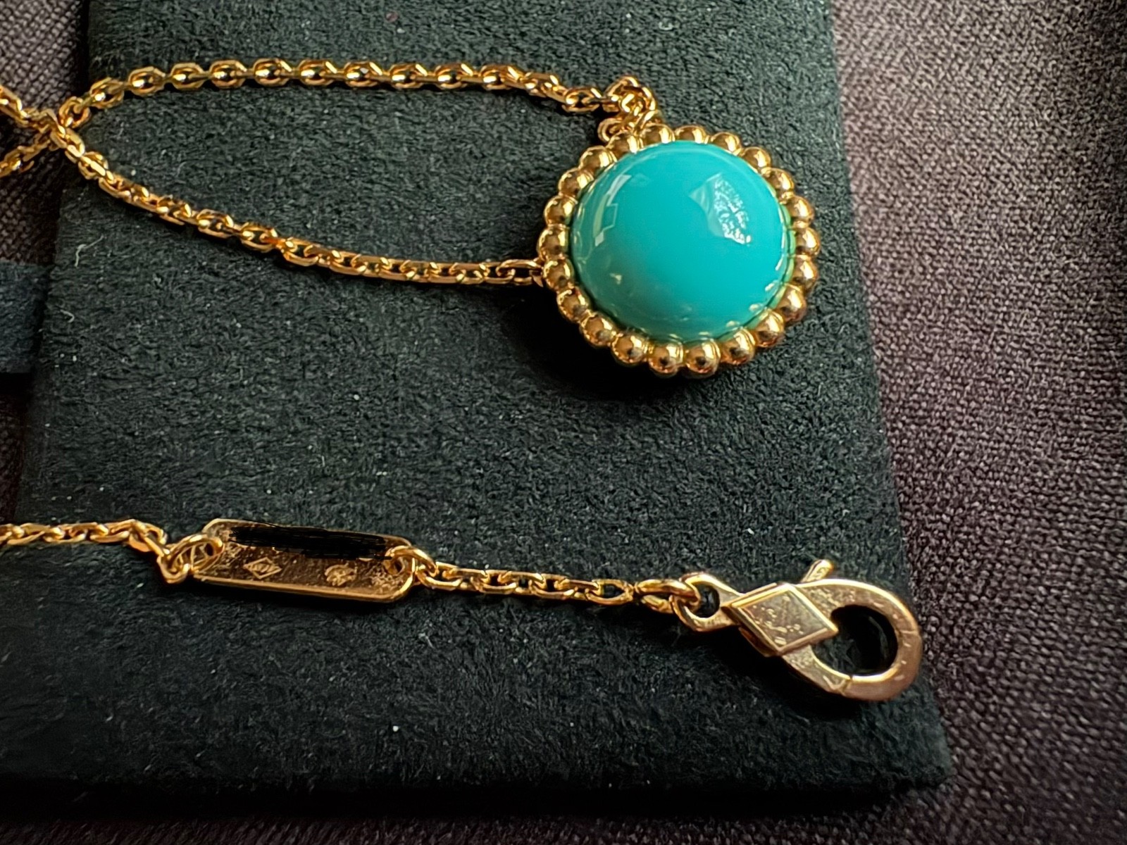 Van Cleef & Arpels 18K Yellow Gold Perlee Couleurs Turquoise Pendant Necklace