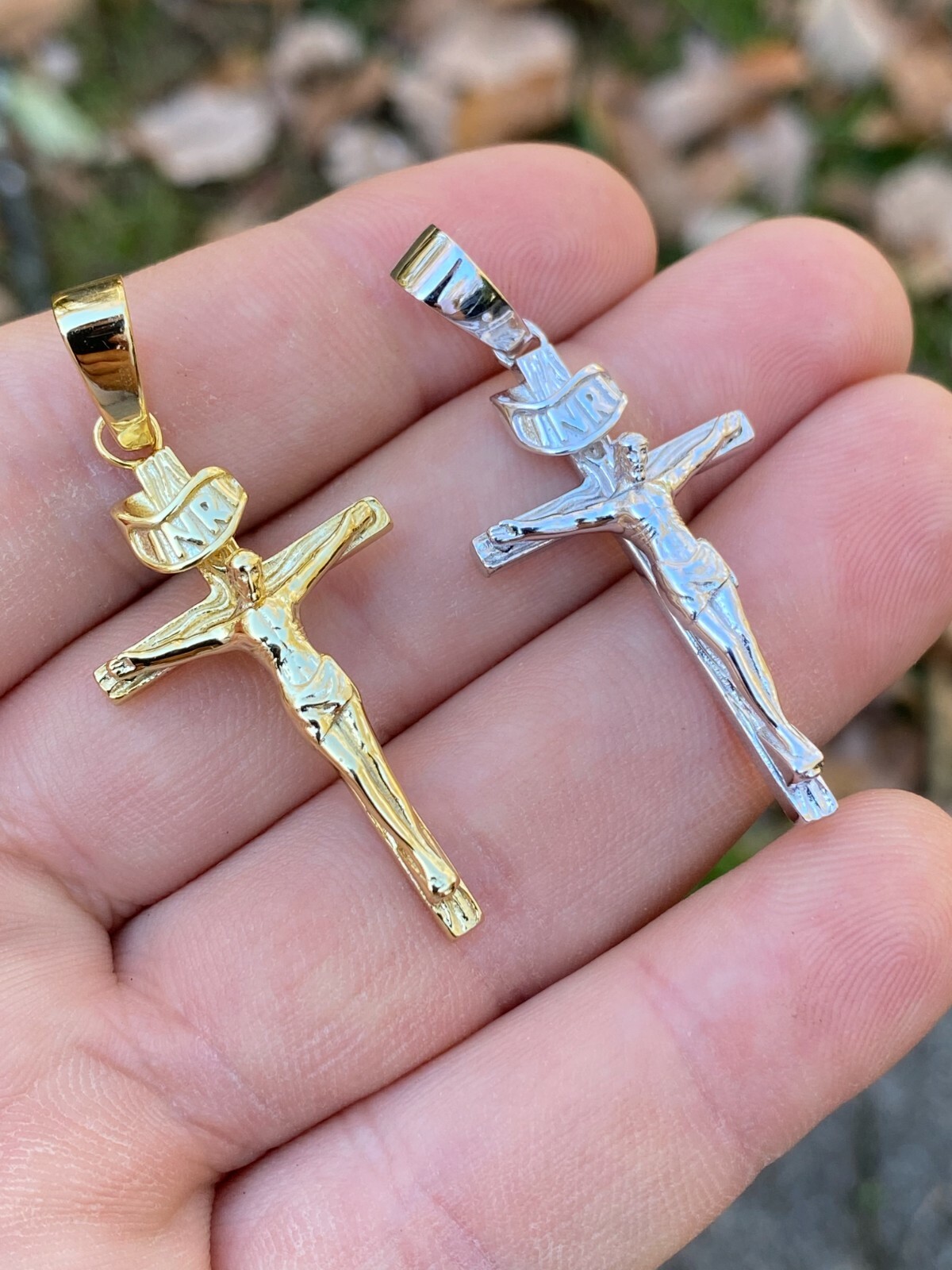 Real Solid 925 Sterling Silver Plain Inri Cross Jesus Crucifix Pendant Necklace