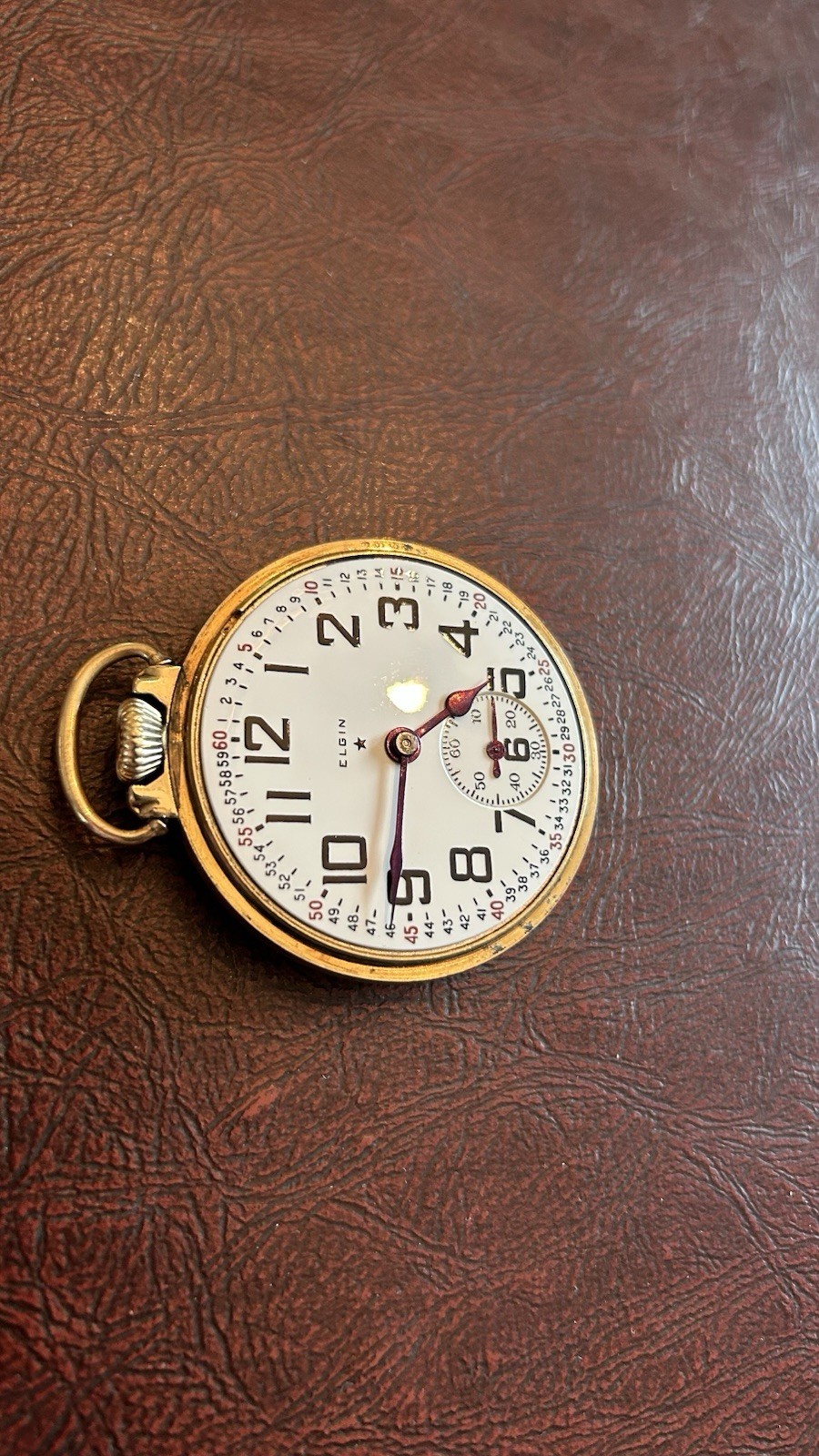 Elgin Open Face Pocket Watch Mechanical Manual Gold Case White Arabic Dial