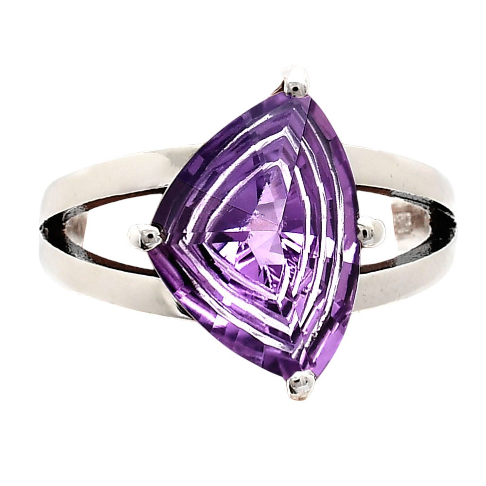 Fancy Cut Natural Amethyst – Brazil 925 Sterling Silver Ring s.8 Jewelry R-1019