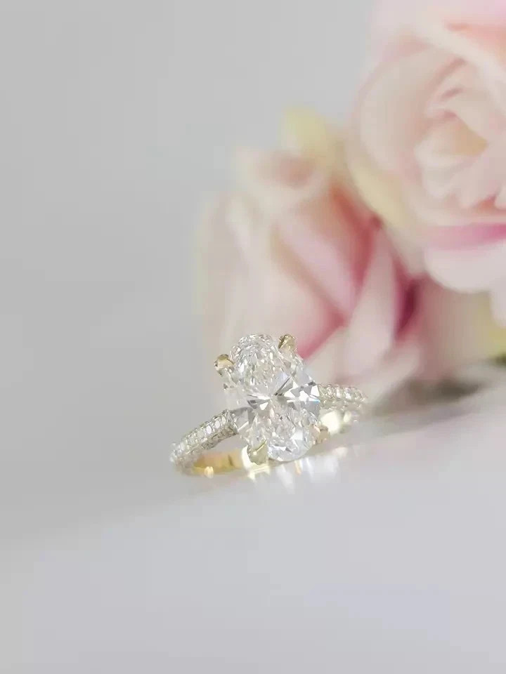 IGI Certified Diamond Ring Lab Grown 2.70 Ct Oval Cut 14k Yellow Gold VVS E F