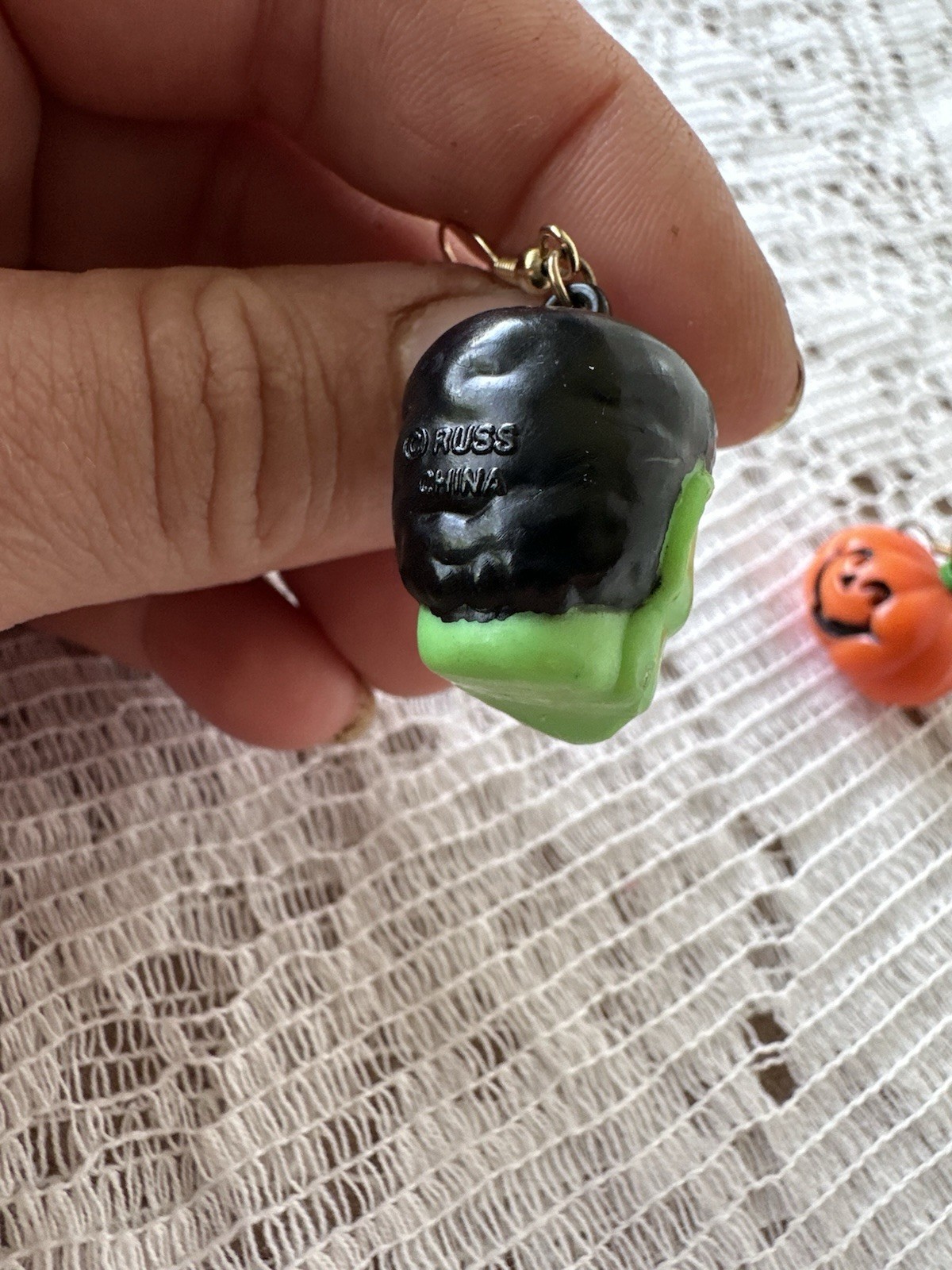 Frankenstein & Jack O’Lantern Pumpkin Russ Earrings Vintage 90s Halloween Kitsch