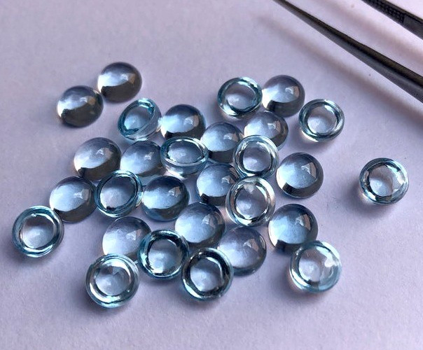 Natural Sky Blue Topaz Round Cabochon 5mm To 10mm Loose Gemstone