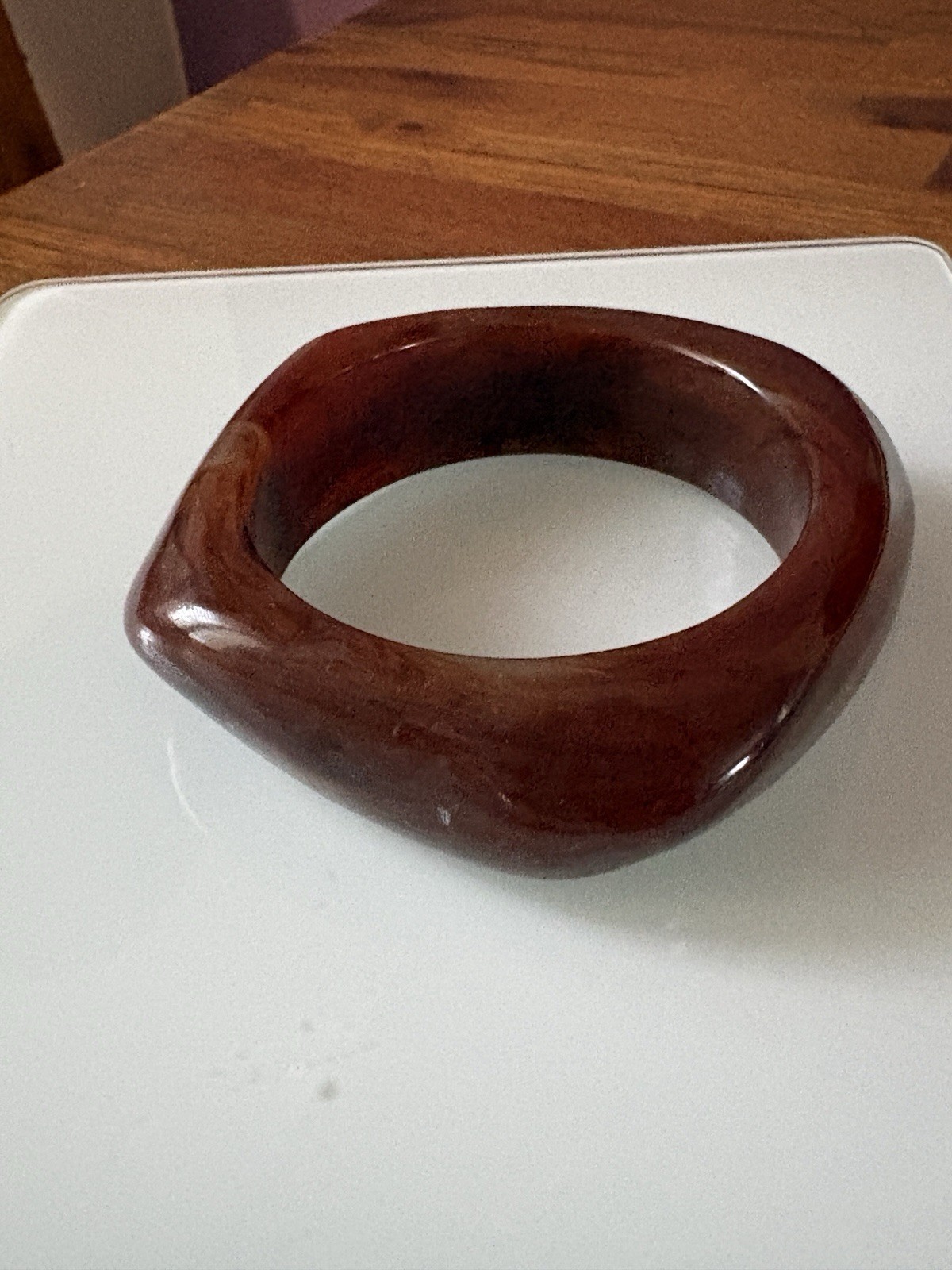 Acrylic Resin Cuff Bangle Women Brown Tone Geometric Round Wide Jewelry