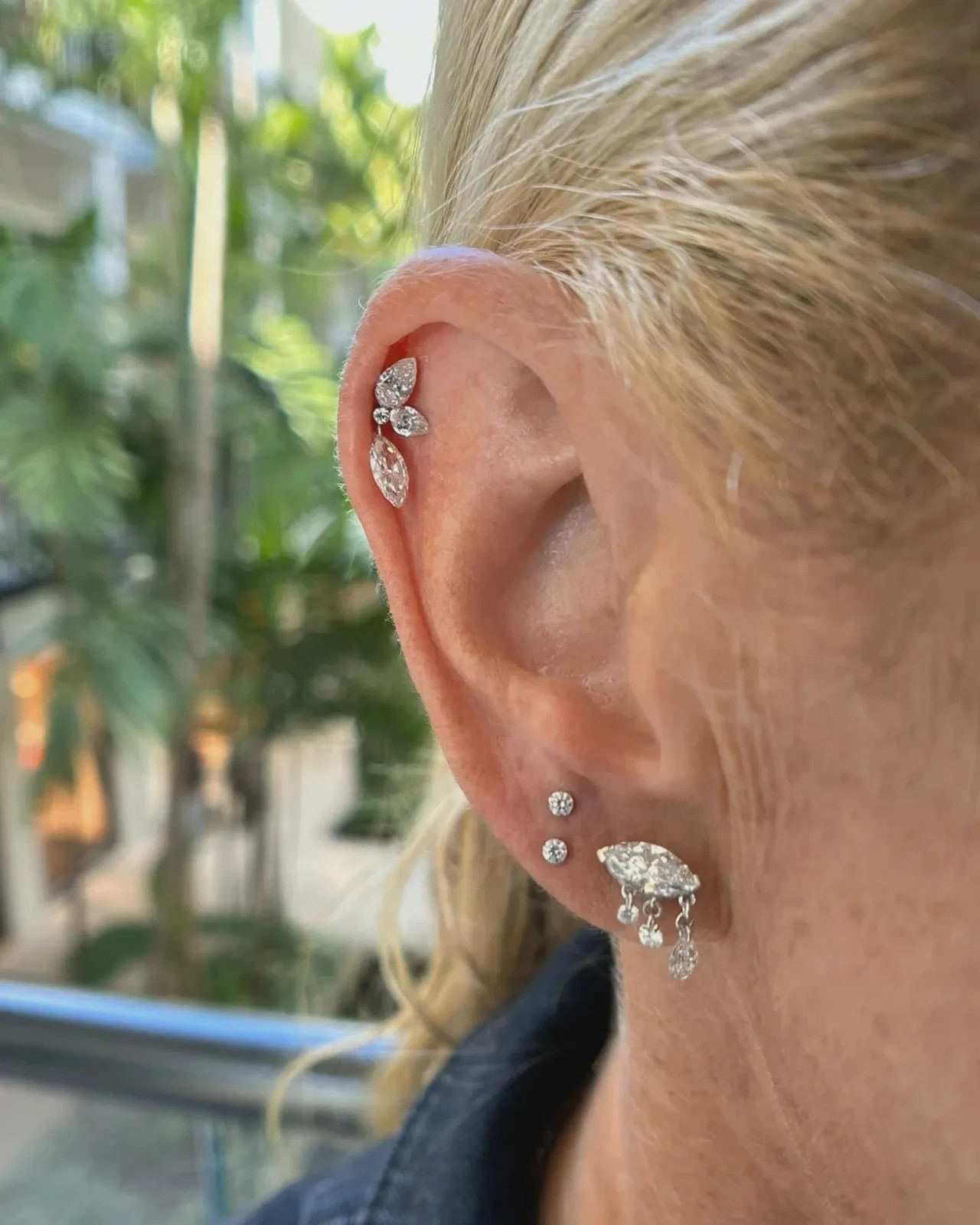 925 Sterling Silver Round Moissanite Screw Back Helix Stud Earring