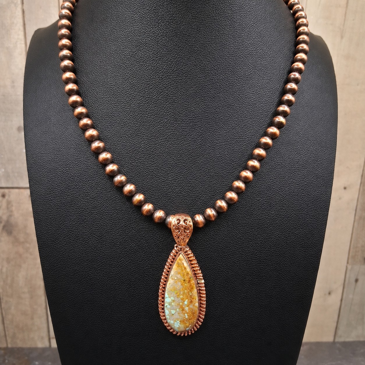 Solid Copper Navajo Desert Pearl Necklace 5mm Oxidized Beads 17-19″ Southwestern