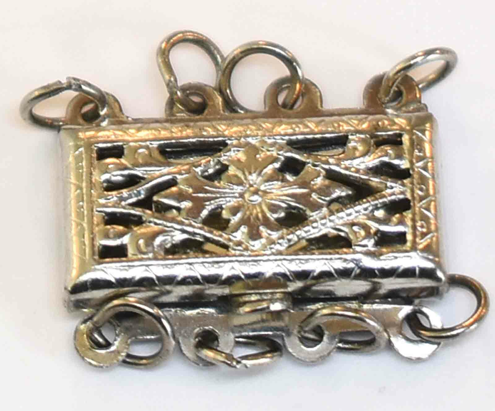 STERLING SILVER 4 STRAND FILIGREE PEARL/BEAD CLASP STRINGING LOCK