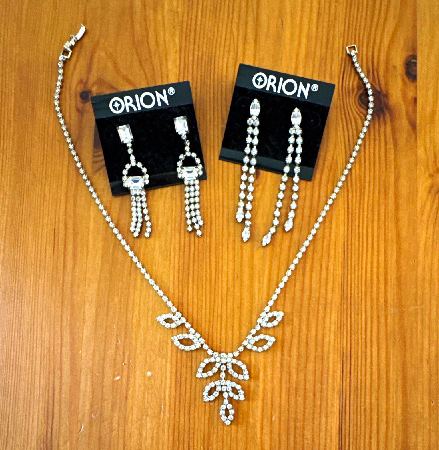 ORION Silver Tone Clear Rhinestone Crystal Necklace & Earrings Jewelry Set