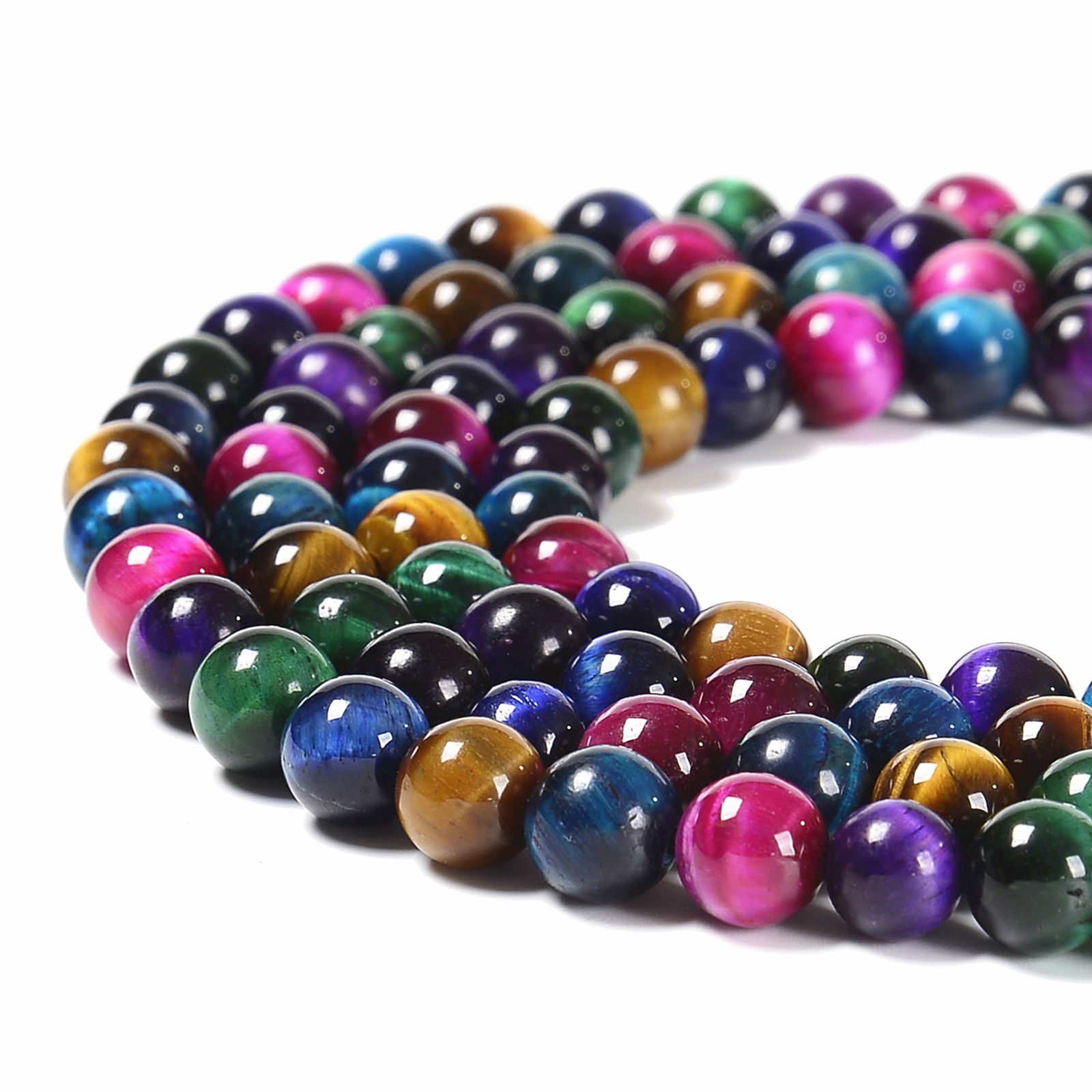 Multi-color Tiger Eye Smooth Round Beads Size 6mm 8mm 10mm 12mm 15.5” Strand
