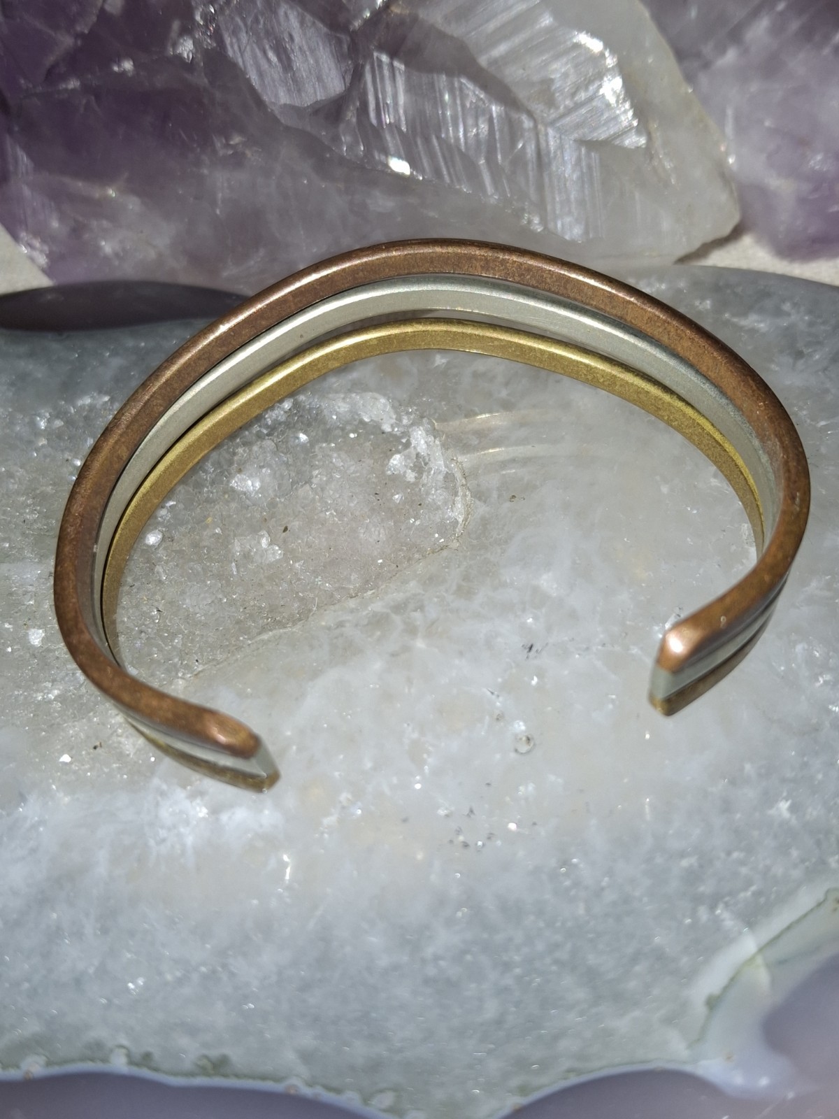 Vintage Brass Copper & Sterling Silver V Style Cuff Bracelet