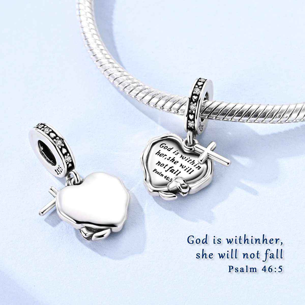 MULA 925 Sterling Silver DIY Charm AAA CZ Bible Heart Pendant for Women Bracelet