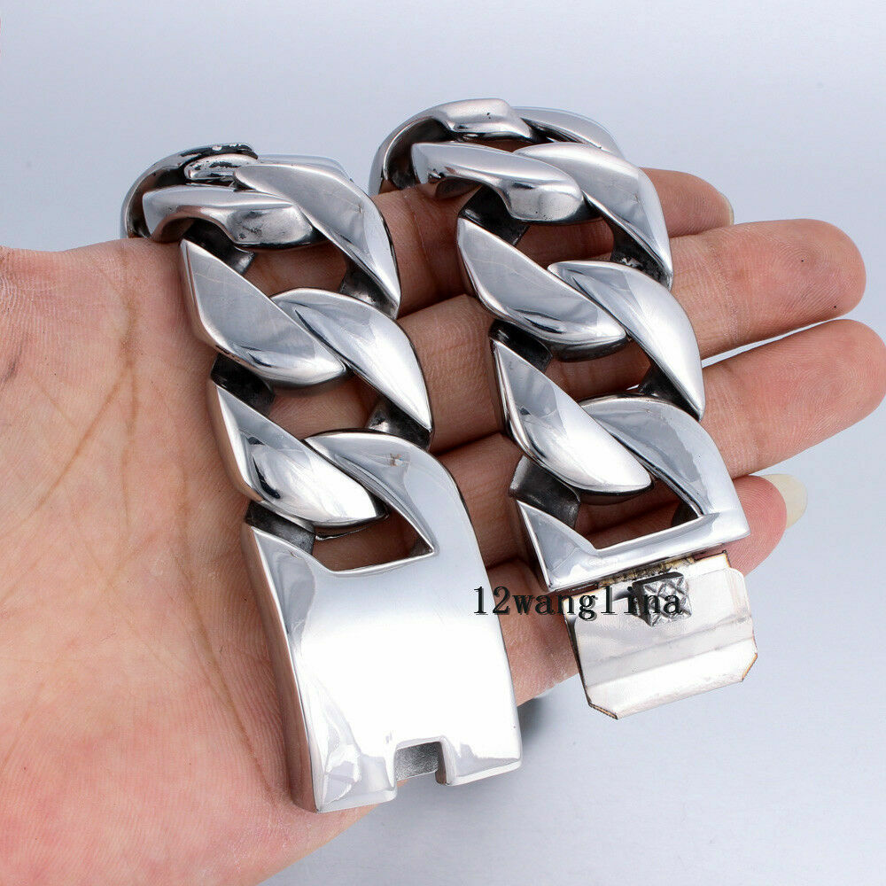 31MM Super Heavy Curb Link Men’s Chain Silver 316L Stainless Steel Necklace New