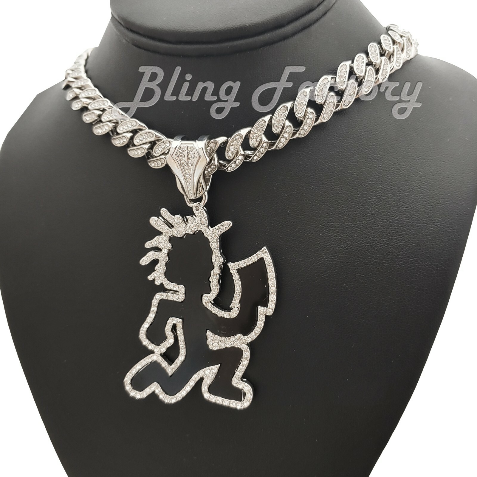Silver Plated HATCHET MAN RUNNER Pendant & 16″ 18″ 20″ Iced Cuban Chain Necklace