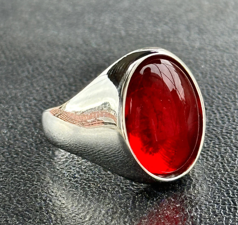 Genuine Red Ruby Men’s Ring Silver Signet Ring For Boys Birthday Gift Ruby Ring