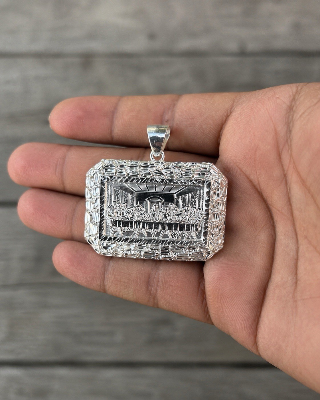 925 Sterling Silver 2 Inch Last Supper Nugget Pendant Birthday / Religous Gift