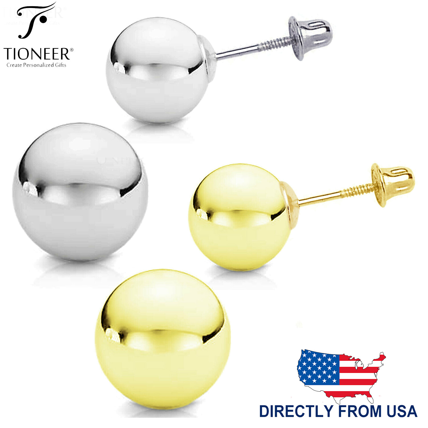 14K Gold Minimalist Round Hollow Ball Screw Back Ear Stud Earrings 2mm to 8mm
