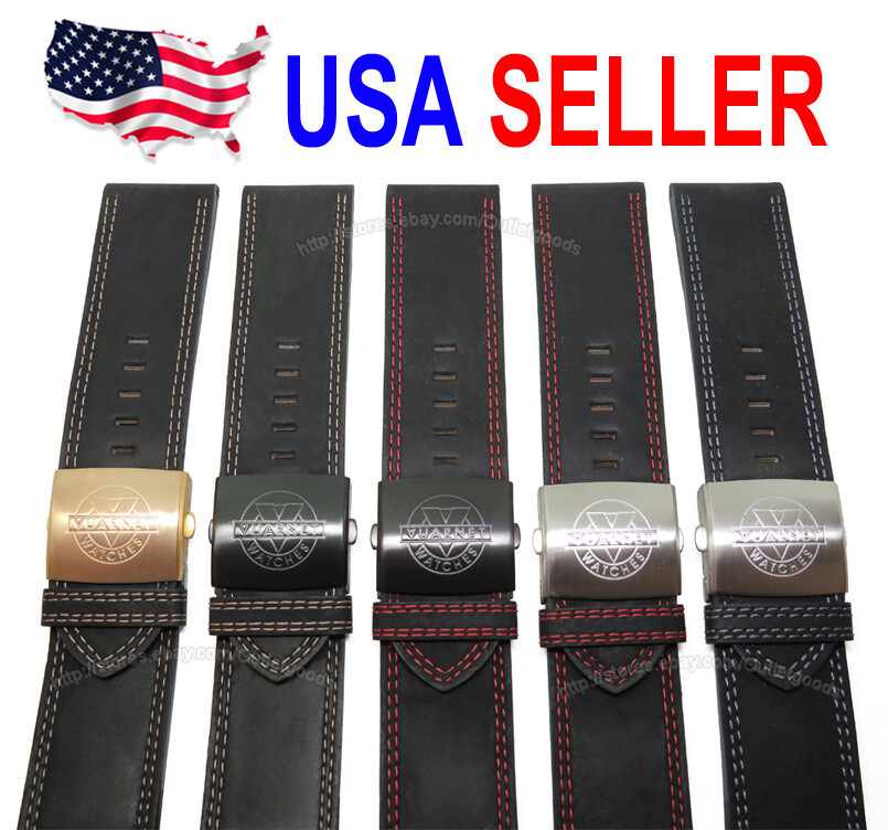 28mm Black Leather Deployant Deployment Clasp Watch Band Strap By Vuarnet $59