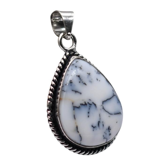 Dendrite Agate Natural Gemstone Silver Plated Pendant 1.5″ J 1638