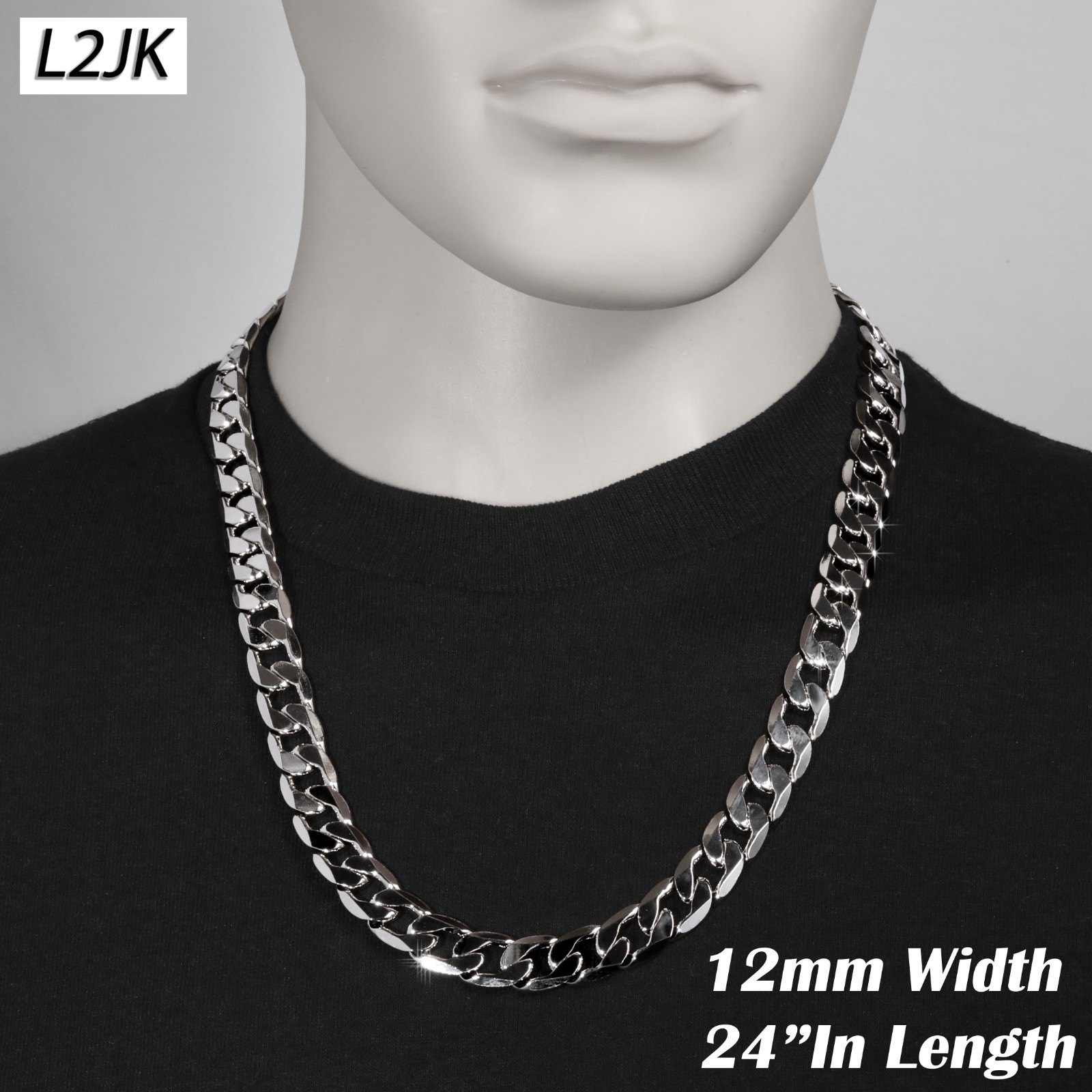 925 Silver & 14k Gold Plated Curb Cuban Link Chain 12mm – 24″In Men’s Necklace