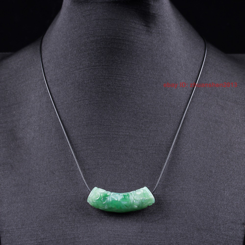 Certified Grade A Green Natural Burma Jade jadeite Carving Luck Pendant Necklace