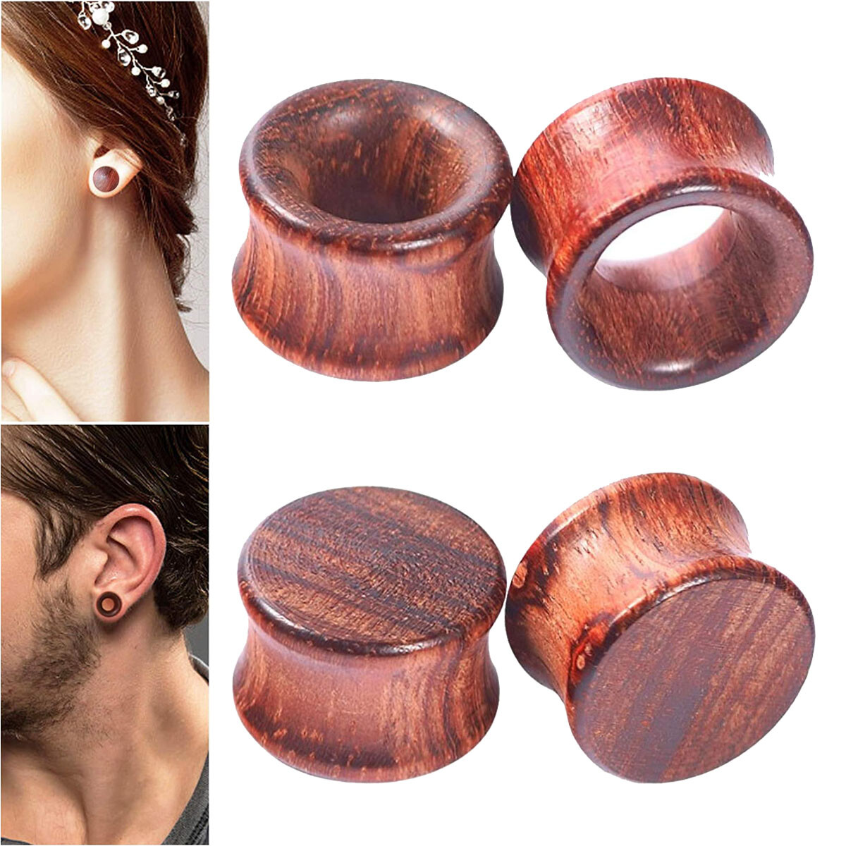 1-2Pair Wood Ear Plug Flesh Tunnels Wooden Ear Gauges Stretcher Expander Plugs
