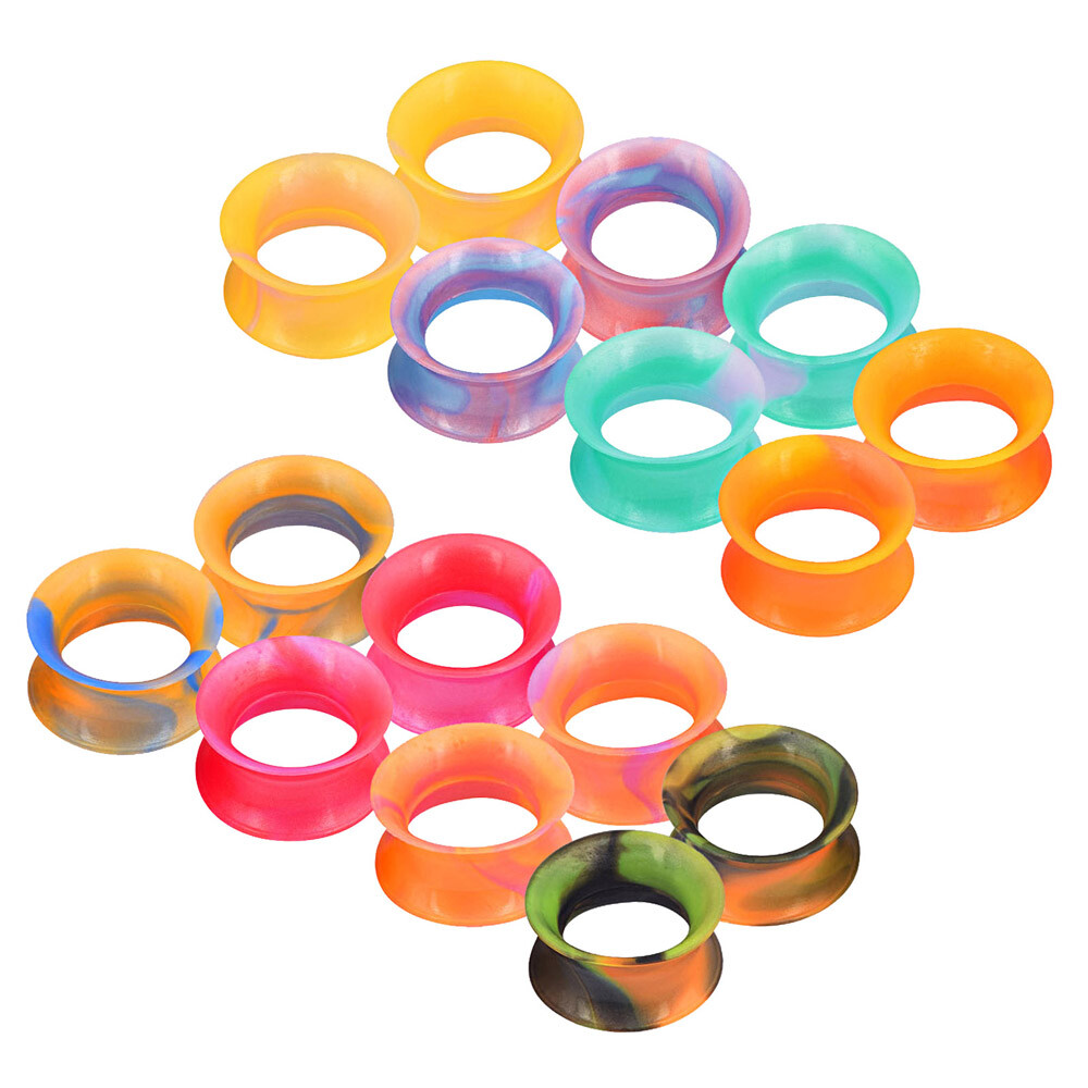 Pair Colorful Soft Silicone Ear Gauges Plugs Ear Flesh Tunnels Expander 2g-3/4″