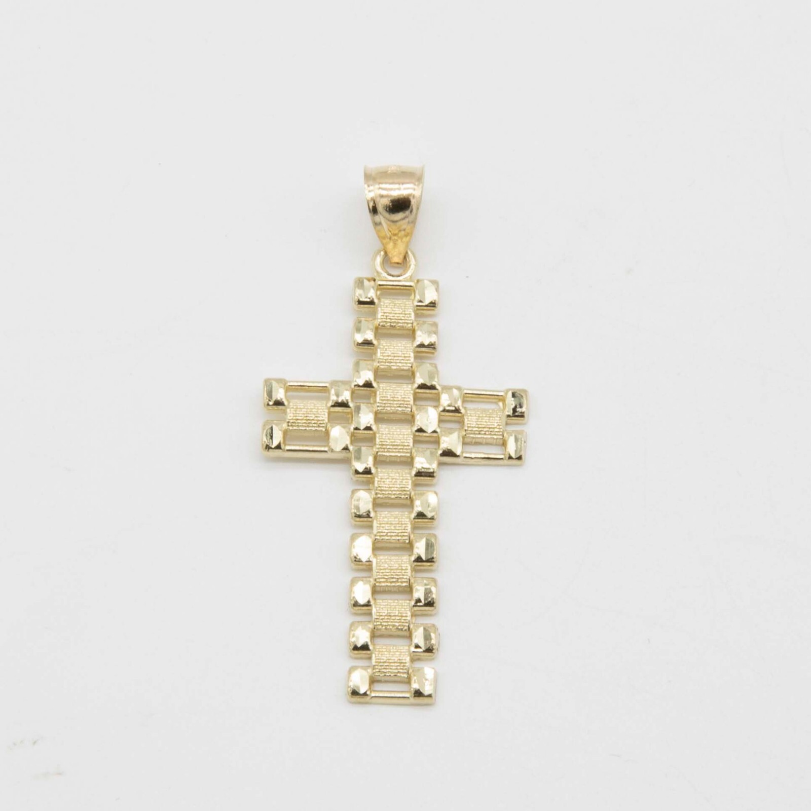 Rlx Railroad Cross Textured Pendant Real 10K Yellow Gold All Sizes
