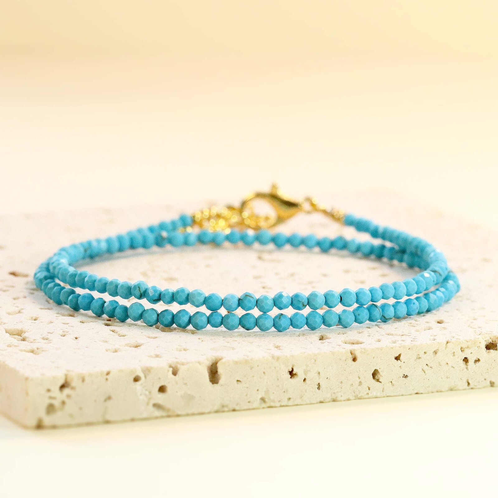 Tiny Turquoise Faceted Beaded Choker, 2mm Blue Natural Gemstone Beaded Necklace
