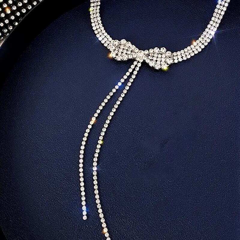 Luxury Sparkly Rhinestone Necklace Crystal Bowknot Pendant Choker Party Jewelry