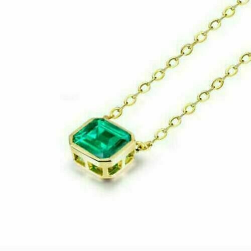 2.00Ct Emerald Cut Lab Created Emerald Pendant 14K Yellow Gold Plated Free Chain
