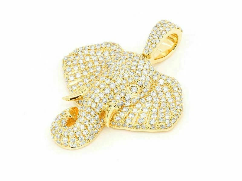 2.30 ct Diamond Wise Young Elephant Pendant With Free Chain 14K Yellow Gold Over